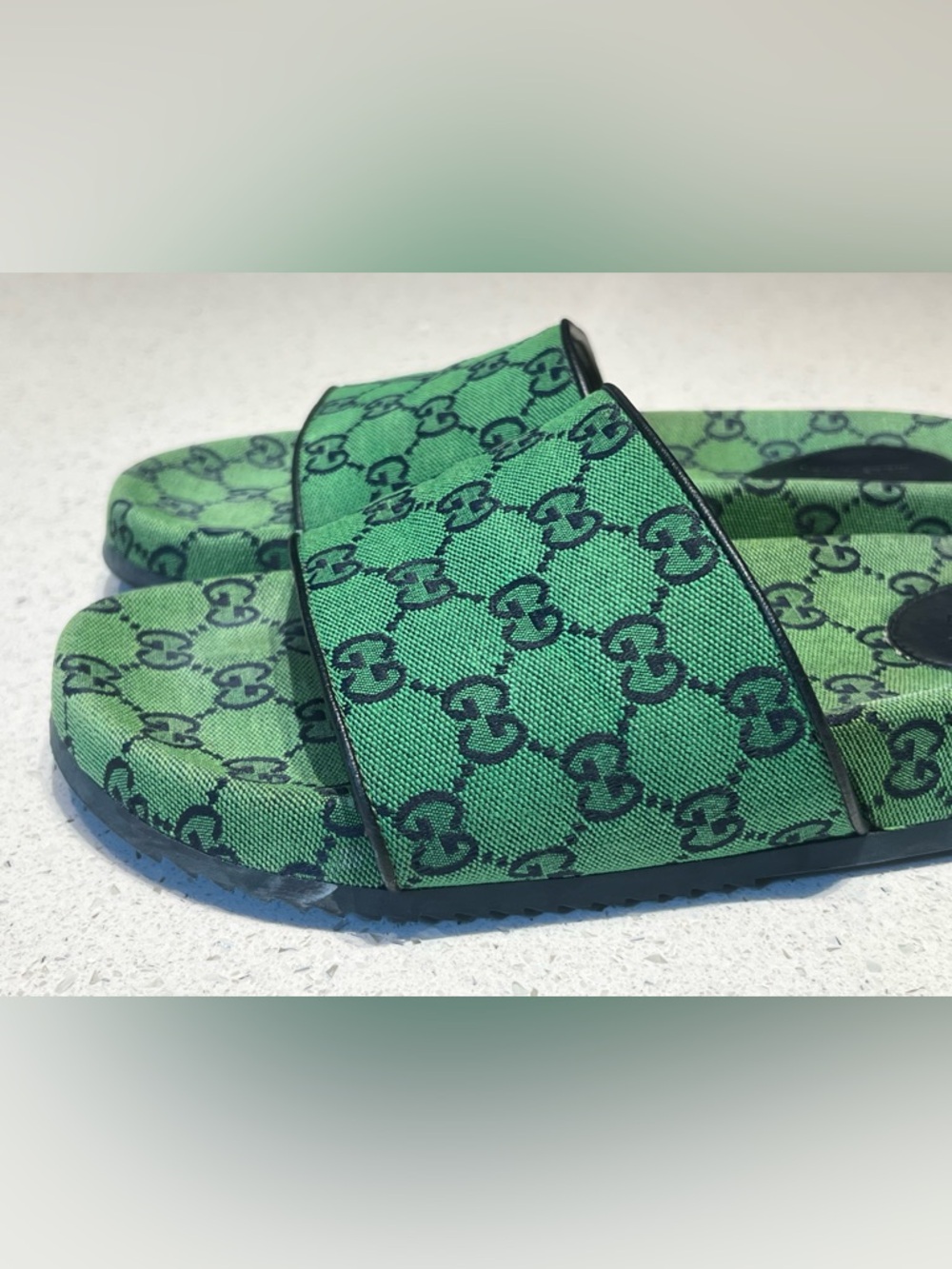 Gucci GG green canvas platform sandals size 10 US - Picture 5 of 10